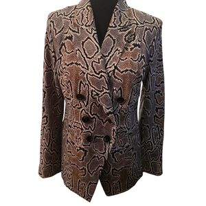 Women's Cabi Snake Print Double-Breasted Blazer in Brown and Black, Size 8